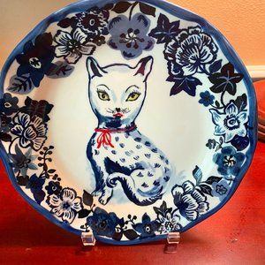 Nathalie Lete "Charmante" Dinner Plate 10"  Blue Feline